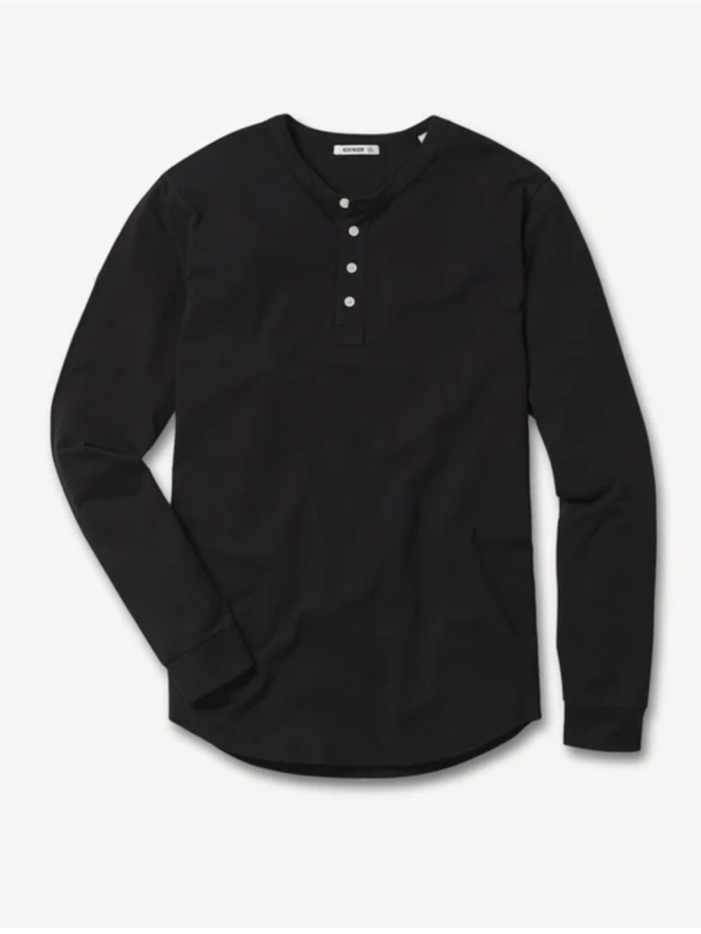Men’s Buck Mason Black Long Sleeve Cotton Henley with Button Placket, Size M